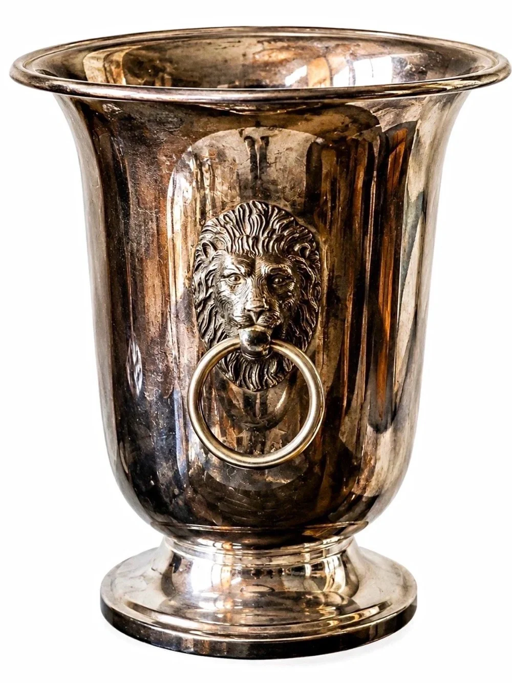 Antique French Empire Silverplate Champagne Chiller Wine Cooler Lion Head